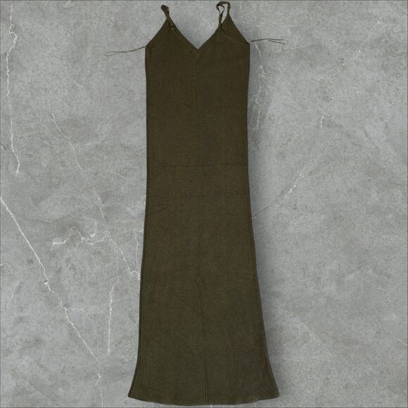 Freshman Maxi Olive Green Long Sweater Knit Sleeveless Bodycon Dress - Small - Picture 4 of 7